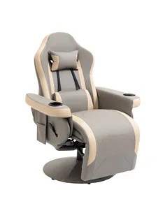HOMCOM Manual Recliner Armchair PU Leather Lounge Chair w/ Adjustable Leg Rest, 135° Reclining Function, 360° Swivel, Grey