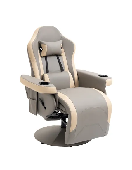 HOMCOM Manual Recliner Armchair PU Leather Lounge Chair w/ Adjustable Leg Rest, 135° Reclining Function, 360° Swivel, Grey