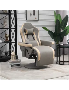 HOMCOM Manual Recliner Armchair PU Leather Lounge Chair w/ Adjustable Leg Rest, 135° Reclining Function, 360° Swivel, Grey 2