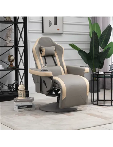 HOMCOM Manual Recliner Armchair PU Leather Lounge Chair w/ Adjustable Leg Rest, 135° Reclining Function, 360° Swivel, Grey