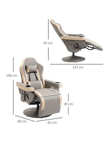 HOMCOM Manual Recliner Armchair PU Leather Lounge Chair w/ Adjustable Leg Rest, 135° Reclining Function, 360° Swivel, Grey