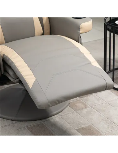 HOMCOM Manual Recliner Armchair PU Leather Lounge Chair w/ Adjustable Leg Rest, 135° Reclining Function, 360° Swivel, Grey