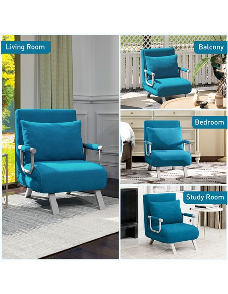 HOMCOM 4-in-1 Faux Suede Chair Bed - Blue