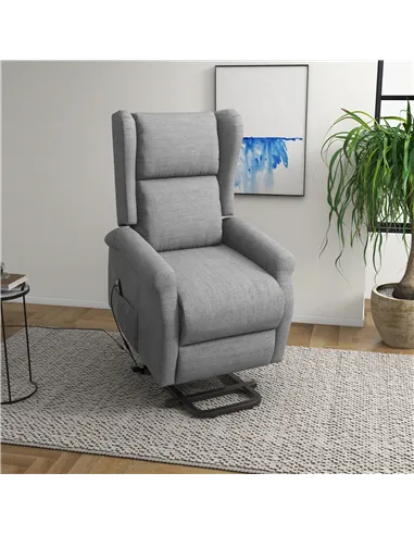 HOMCOM Power Lift Recliner Armchair, Electric Lift Chair for Elderly, Fabric Riser and Reclining Chair with Remote Control, Side