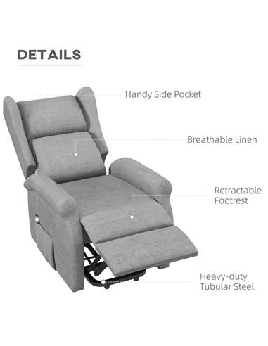 HOMCOM Power Lift Recliner Armchair, Electric Lift Chair for Elderly, Fabric Riser and Reclining Chair with Remote Control, Side