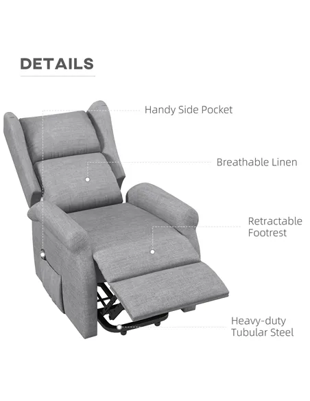HOMCOM Power Lift Recliner Armchair, Electric Lift Chair for Elderly, Fabric Riser and Reclining Chair with Remote Control, Side