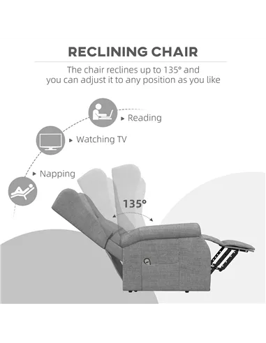 HOMCOM Power Lift Recliner Armchair, Electric Lift Chair for Elderly, Fabric Riser and Reclining Chair with Remote Control, Side