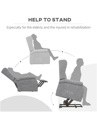 HOMCOM Power Lift Recliner Armchair, Electric Lift Chair for Elderly, Fabric Riser and Reclining Chair with Remote Control, Side