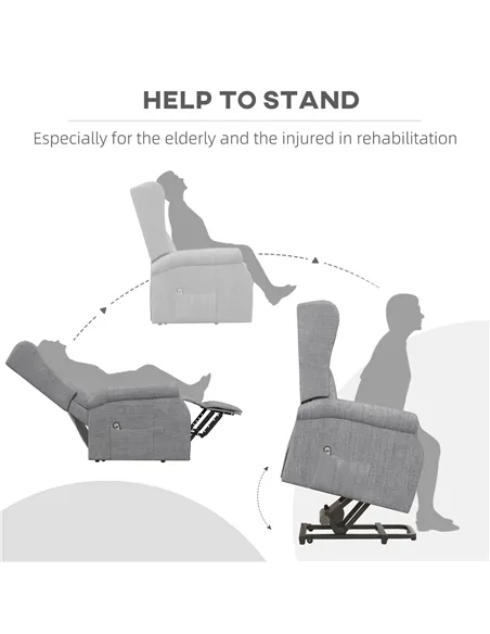 HOMCOM Power Lift Recliner Armchair, Electric Lift Chair for Elderly, Fabric Riser and Reclining Chair with Remote Control, Side