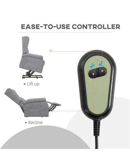 HOMCOM Power Lift Recliner Armchair, Electric Lift Chair for Elderly, Fabric Riser and Reclining Chair with Remote Control, Side
