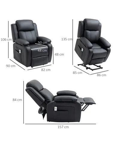 HOMCOM Riser and Recliner Chair with Massage, Power Lift Recliner Chair for Elderly with Remote Control, Extended Footrest, Dual