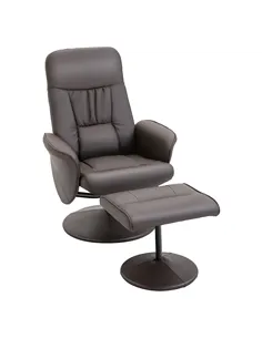 HOMCOM Executive Recliner Chair High Back and Footstool Armchair Lounge Seat Brown