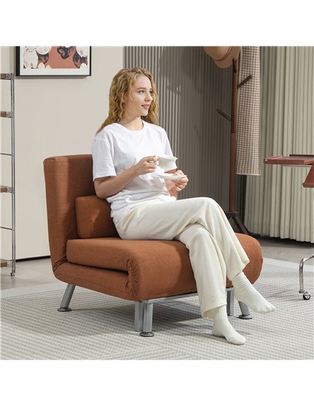 HOMCOM Single Linen-Feel Sleeper Chair - Coffee
