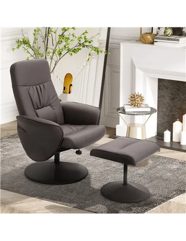 HOMCOM Executive Recliner Chair High Back and Footstool Armchair Lounge Seat Brown