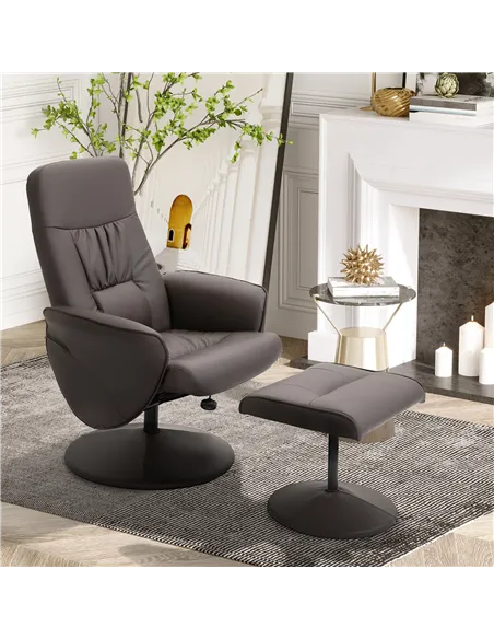 HOMCOM Executive Recliner Chair High Back and Footstool Armchair Lounge Seat Brown
