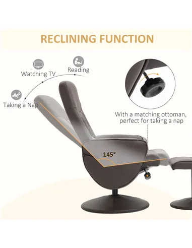 HOMCOM Executive Recliner Chair High Back and Footstool Armchair Lounge Seat Brown