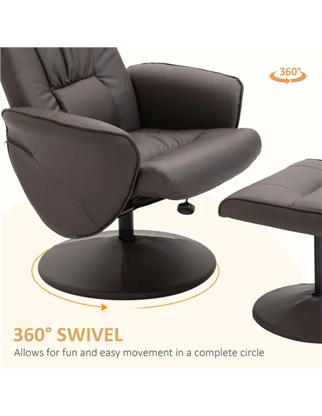 HOMCOM Executive Recliner Chair High Back and Footstool Armchair Lounge Seat Brown