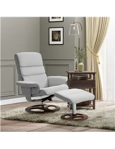 HOMCOM Recliner Chair Ottoman Set 360° Swivel Sofa Stool Modern Soft Thick Padding Wood Base Grey 2