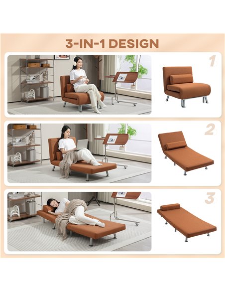 HOMCOM Single Linen-Feel Sleeper Chair - Coffee