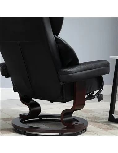 HOMCOM 360° Swivel Recliner Chair with Footstool, PU Leather Manual Recliner Armchair with Solid Wood Base, Upholstered Reclinin