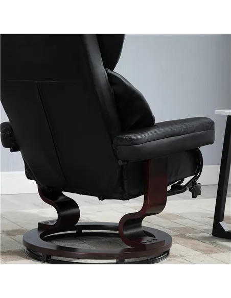 HOMCOM 360° Swivel Recliner Chair with Footstool, PU Leather Manual Recliner Armchair with Solid Wood Base, Upholstered Reclinin