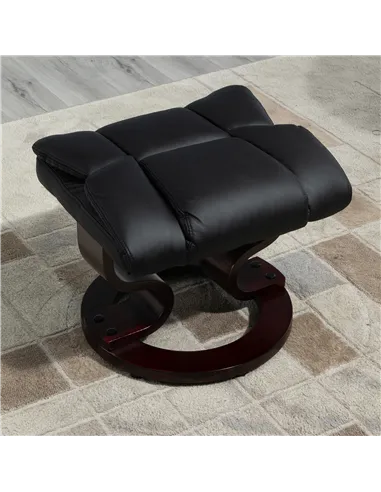 HOMCOM 360° Swivel Recliner Chair with Footstool, PU Leather Manual Recliner Armchair with Solid Wood Base, Upholstered Reclinin