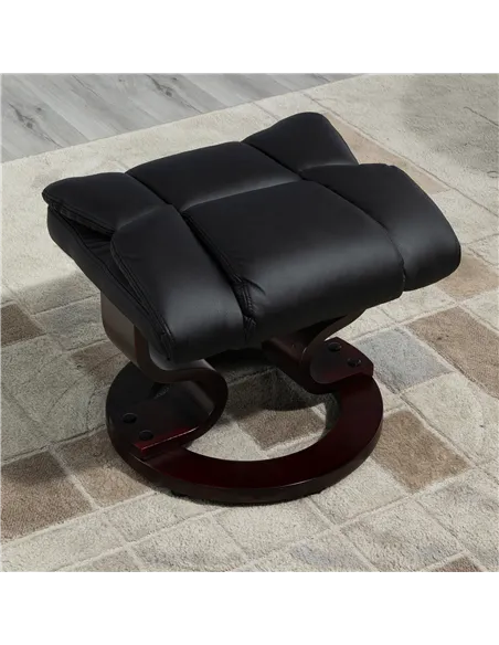 HOMCOM 360° Swivel Recliner Chair with Footstool, PU Leather Manual Recliner Armchair with Solid Wood Base, Upholstered Reclinin