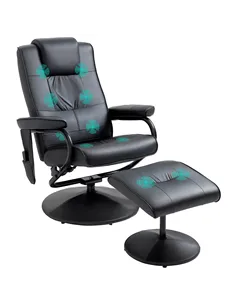HOMCOM Swivel Recliner Chair and Footstool, Faux Leather Massage Recliner Armchair with Remote Control and Round Wrapped Base, B