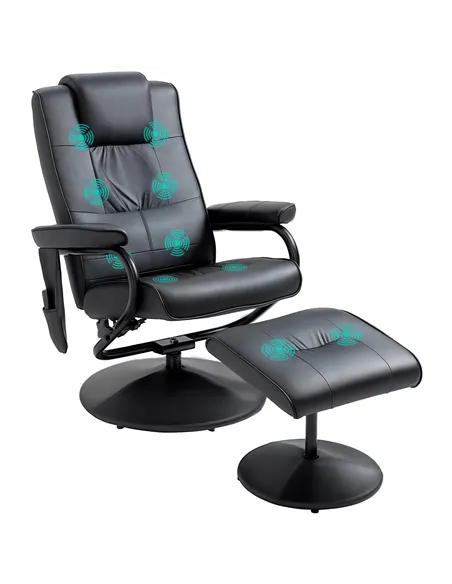 HOMCOM Swivel Recliner Chair and Footstool, Faux Leather Massage Recliner Armchair with Remote Control and Round Wrapped Base, B