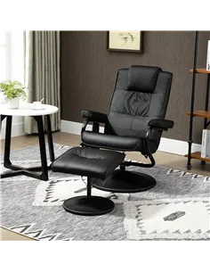HOMCOM Swivel Recliner Chair and Footstool, Faux Leather Massage Recliner Armchair with Remote Control and Round Wrapped Base, B 2