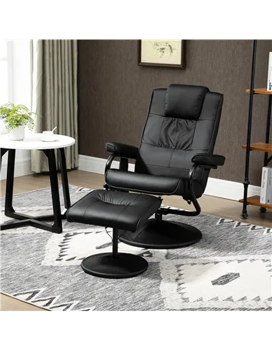 HOMCOM Swivel Recliner Chair and Footstool, Faux Leather Massage Recliner Armchair with Remote Control and Round Wrapped Base, B