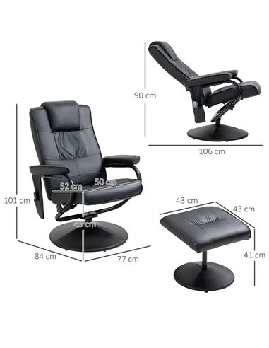 HOMCOM Swivel Recliner Chair and Footstool, Faux Leather Massage Recliner Armchair with Remote Control and Round Wrapped Base, B
