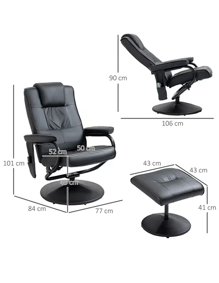 HOMCOM Swivel Recliner Chair and Footstool, Faux Leather Massage Recliner Armchair with Remote Control and Round Wrapped Base, B
