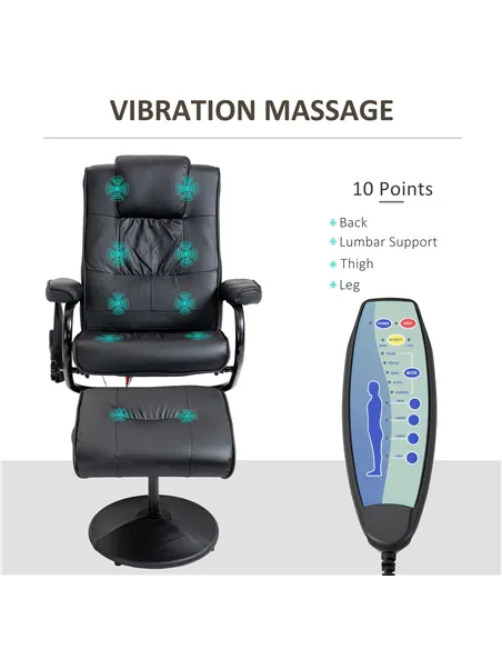 HOMCOM Swivel Recliner Chair and Footstool, Faux Leather Massage Recliner Armchair with Remote Control and Round Wrapped Base, B