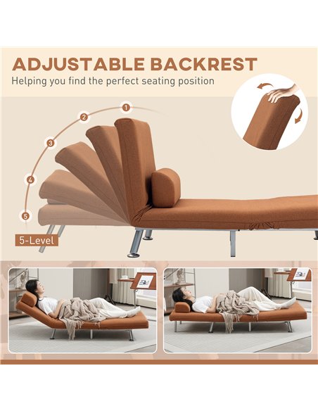 HOMCOM Single Linen-Feel Sleeper Chair - Coffee