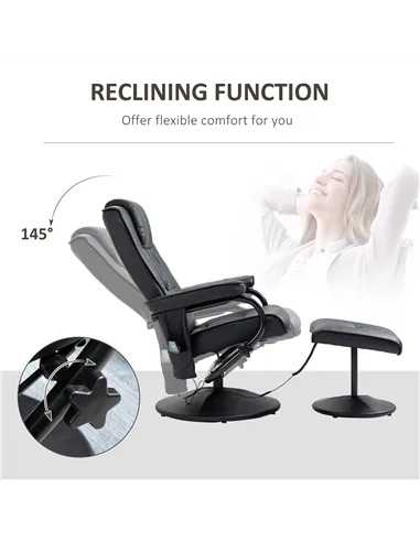HOMCOM Swivel Recliner Chair and Footstool, Faux Leather Massage Recliner Armchair with Remote Control and Round Wrapped Base, B