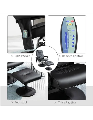 HOMCOM Swivel Recliner Chair and Footstool, Faux Leather Massage Recliner Armchair with Remote Control and Round Wrapped Base, B