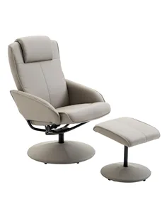 HOMCOM Recliner Chair and Footstool, Swivel PU Leather Upholstered Armchair with Footstool and Adjustable Backrest for Living Ro