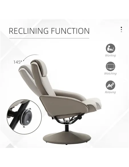 HOMCOM Recliner Chair and Footstool, Swivel PU Leather Upholstered Armchair with Footstool and Adjustable Backrest for Living Ro