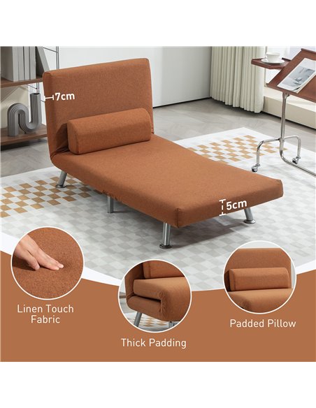 HOMCOM Single Linen-Feel Sleeper Chair - Coffee