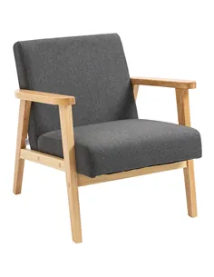 HOMCOM Fabric Accent Chair for Living Room, Arm Chair with Rubber Wood Frame and Padded Cushion, Dark Grey