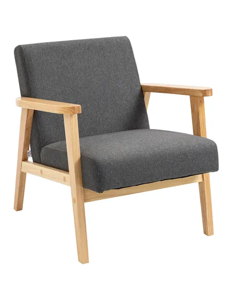 HOMCOM Fabric Accent Chair for Living Room, Arm Chair with Rubber Wood Frame and Padded Cushion, Dark Grey