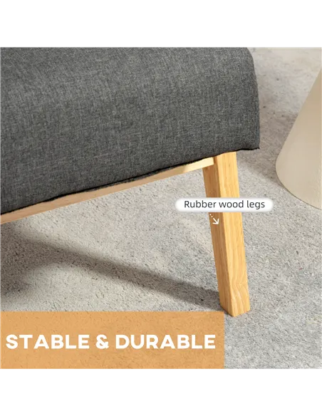 HOMCOM Fabric Accent Chair for Living Room, Arm Chair with Rubber Wood Frame and Padded Cushion, Dark Grey