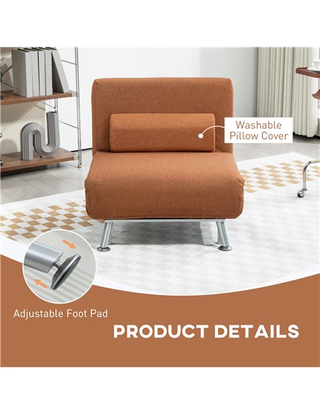 HOMCOM Single Linen-Feel Sleeper Chair - Coffee