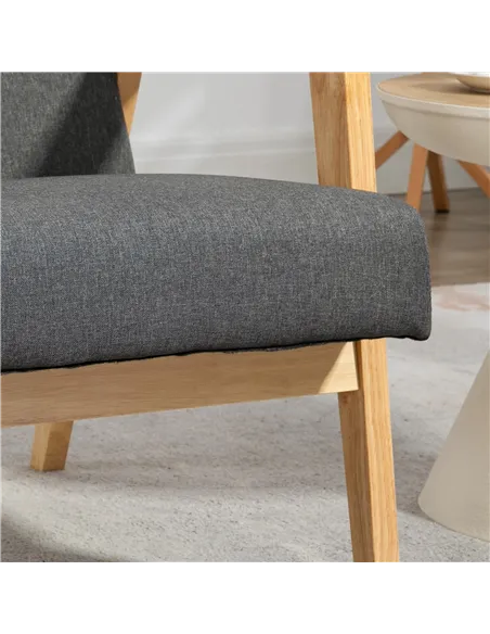 HOMCOM Fabric Accent Chair for Living Room, Arm Chair with Rubber Wood Frame and Padded Cushion, Dark Grey