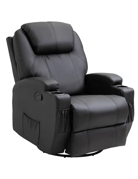 HOMCOM Recliner Chair, Recliner Massage Rocker Chair with 360° Rotate, 165° Reclining Function, Adjustable Footrest, Swivel Armc