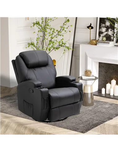 HOMCOM Recliner Chair, Recliner Massage Rocker Chair with 360° Rotate, 165° Reclining Function, Adjustable Footrest, Swivel Armc
