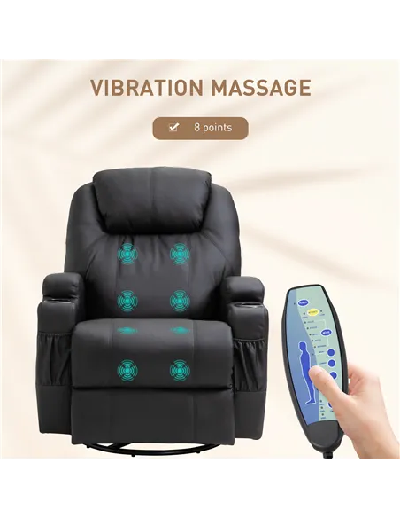 HOMCOM Recliner Chair, Recliner Massage Rocker Chair with 360° Rotate, 165° Reclining Function, Adjustable Footrest, Swivel Armc