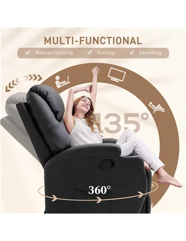 HOMCOM Recliner Chair, Recliner Massage Rocker Chair with 360° Rotate, 165° Reclining Function, Adjustable Footrest, Swivel Armc