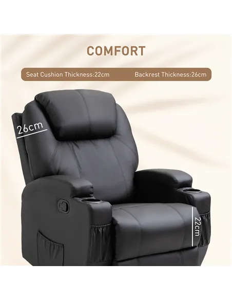 HOMCOM Recliner Chair, Recliner Massage Rocker Chair with 360° Rotate, 165° Reclining Function, Adjustable Footrest, Swivel Armc